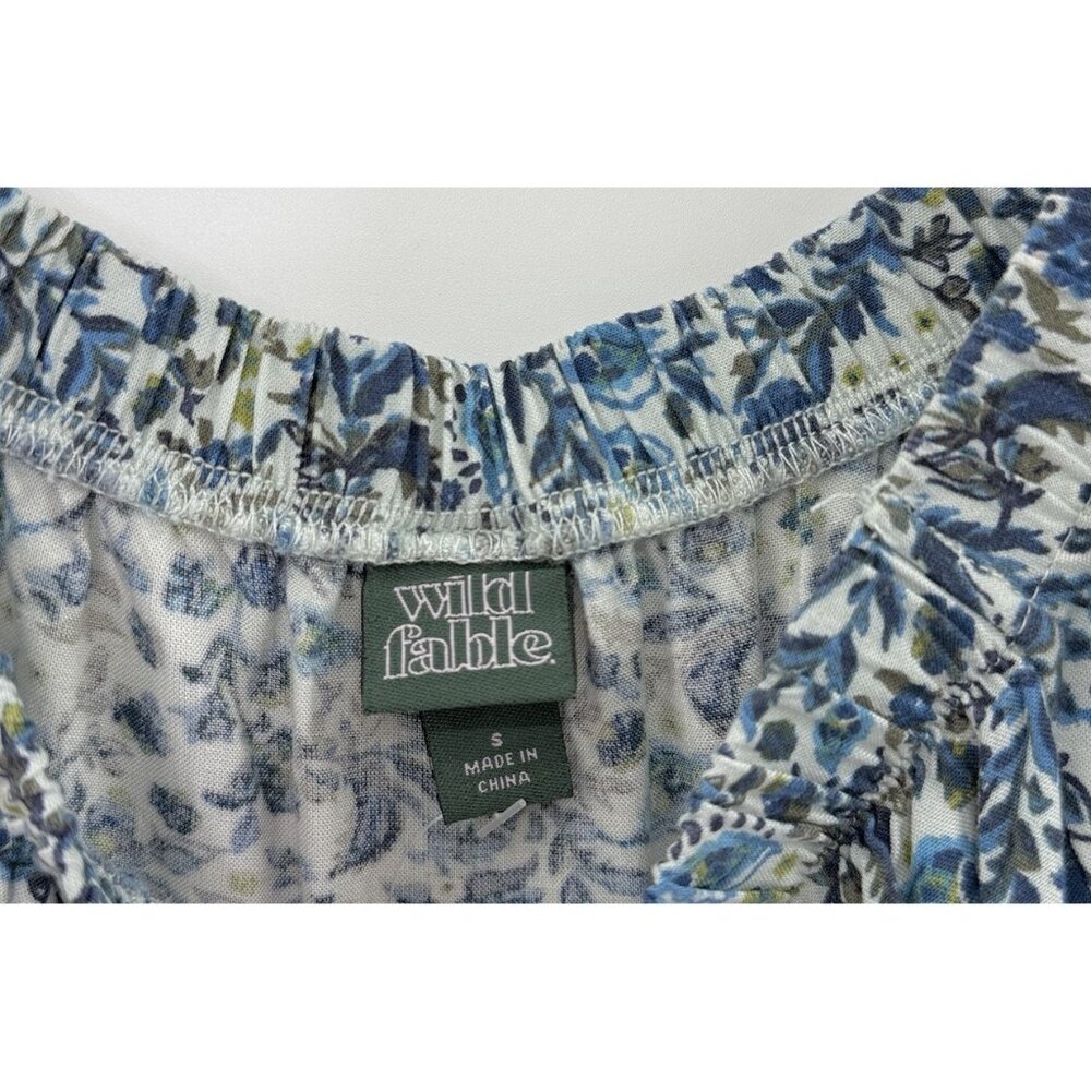 Wild Fable Off The Shoulder Floral Puff Sleeve Blue Mini Dress Sz S‎ Cottagecore - Picture 6 of 11